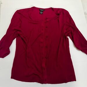 100% silk Fuchsia 3/5 Sleeve Button-Down  cardigan